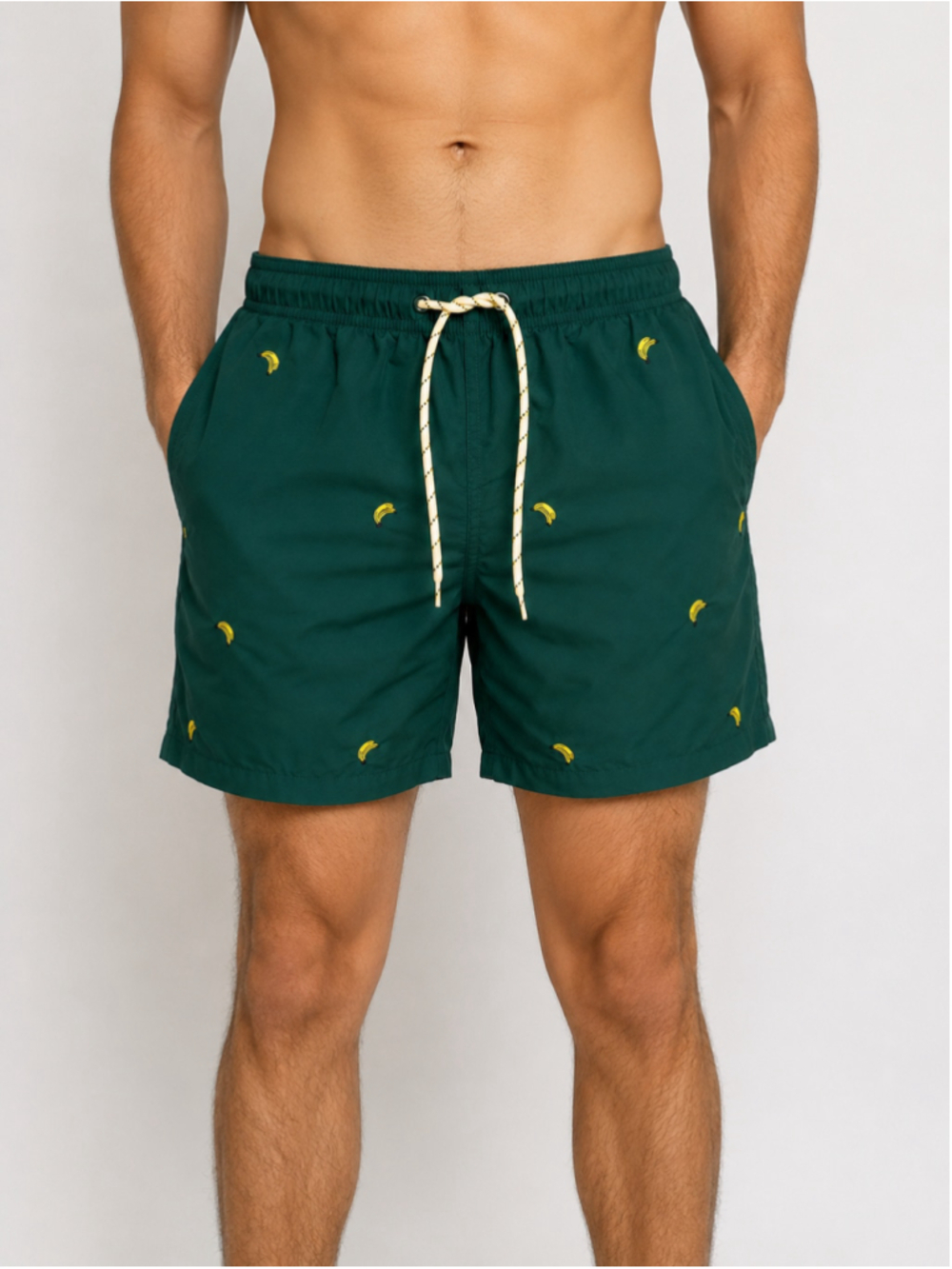 H&M Men’s Forest Green Banana Embroidered Swim Shorts – Size M
